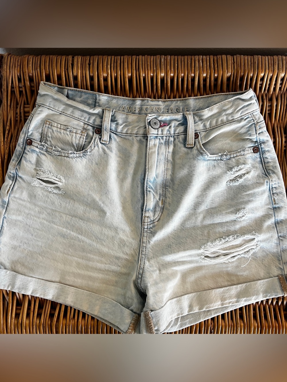 American Eagle Outfitters Light Wash Distressed Denim Shorts